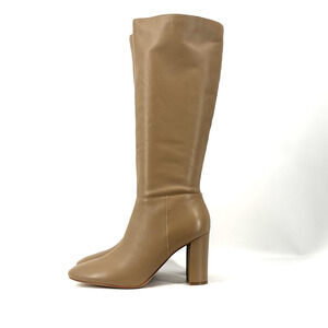 Marc Fisher Tall Dress Boots Womens 11 Tan Leather‎ Block Heel Almond Toe